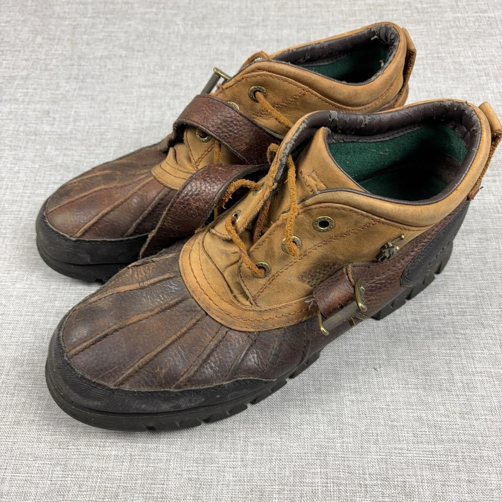 Polo Ralph Lauren Snow Boots Mens Size 10.5 Brown Leather Duck Ankle Strap